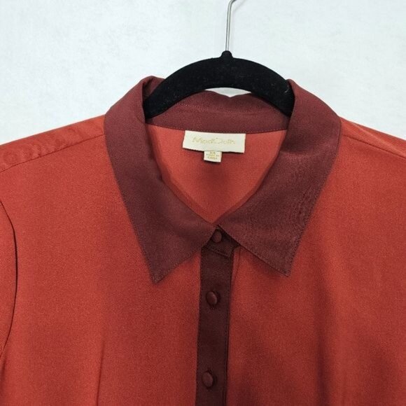 Modcloth Just My Typist Long Sleeve Pleated Shirt Dress In Brick Medium - Picture 5 of 10